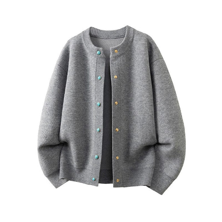 Women's Oversized Cardigan with Round Neck and Contrast Buttons Mune Fashion