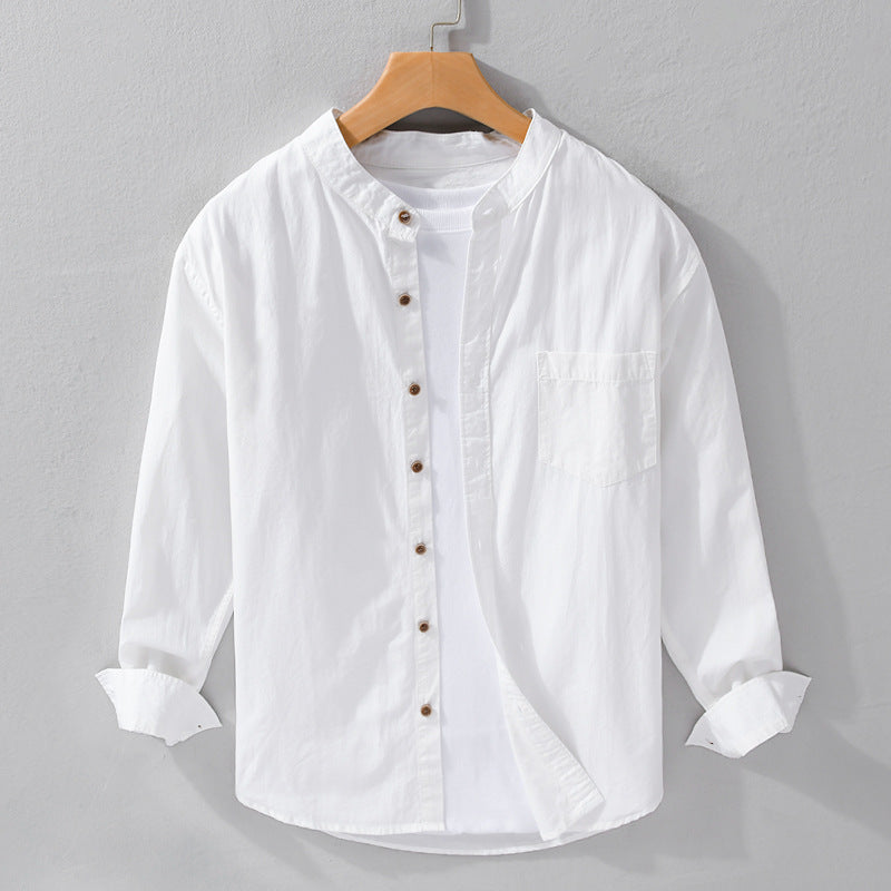 Men's shirt jacket in Mandarin style made of cotton twill, relaxed fit, with patch chest pocket and wooden buttons Mune Fashion
