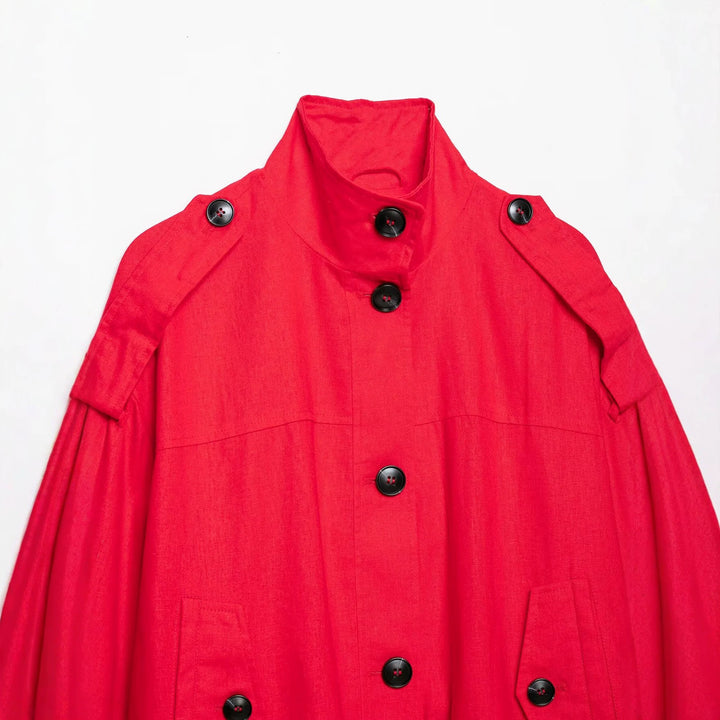 Women's 20+ short cape trench with stand collar and overlapping shoulder straps Mune Fashion