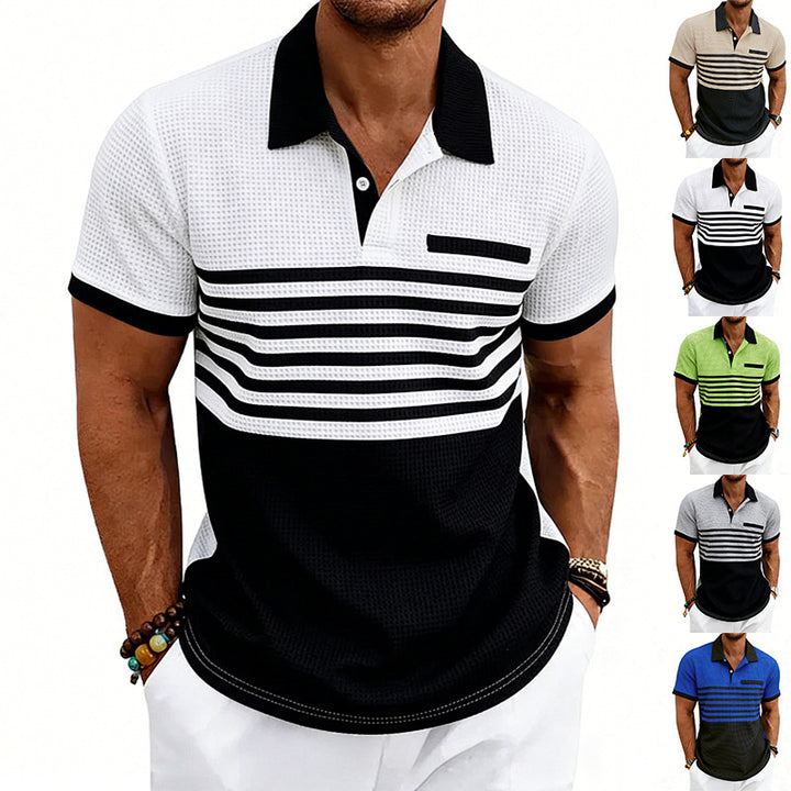 Men's Jacquard Polo with Block Stripes, Chest Cover and Cotton Mix Mune Fashion