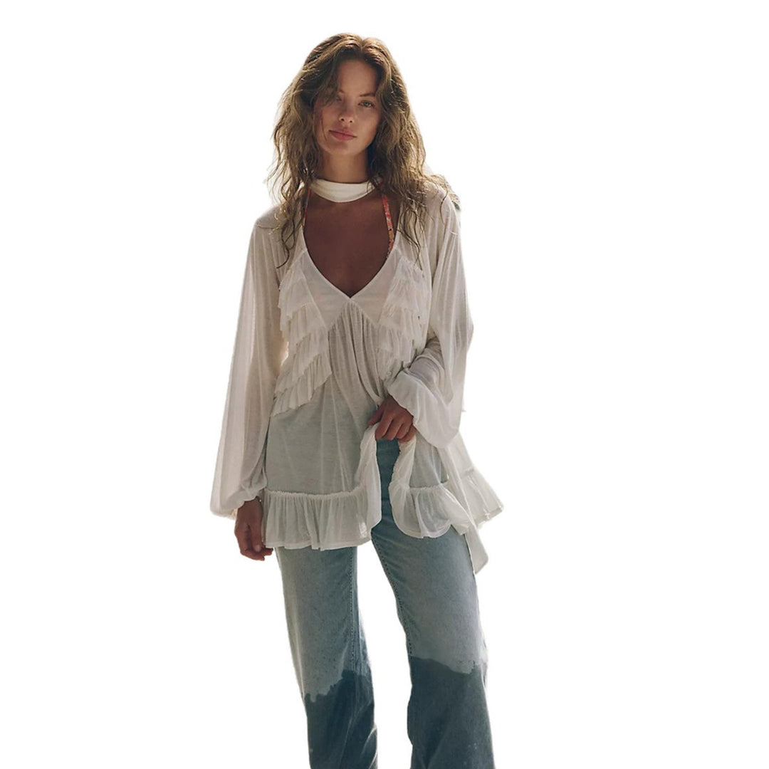 Ladies airy beach cover-up with voluminous ruffles Mune Fashion
