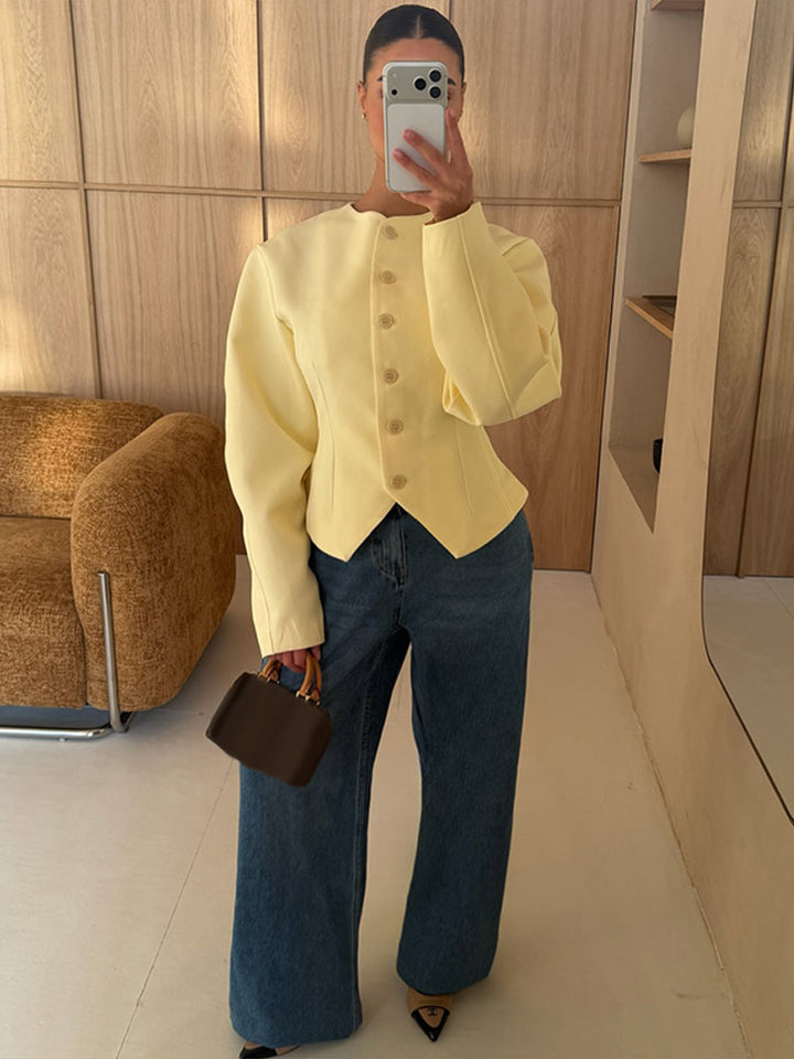 Women's Tailored Structure Jacket with Asymmetrical Dipped Hem and Balloon Sleeves Mune Fashion