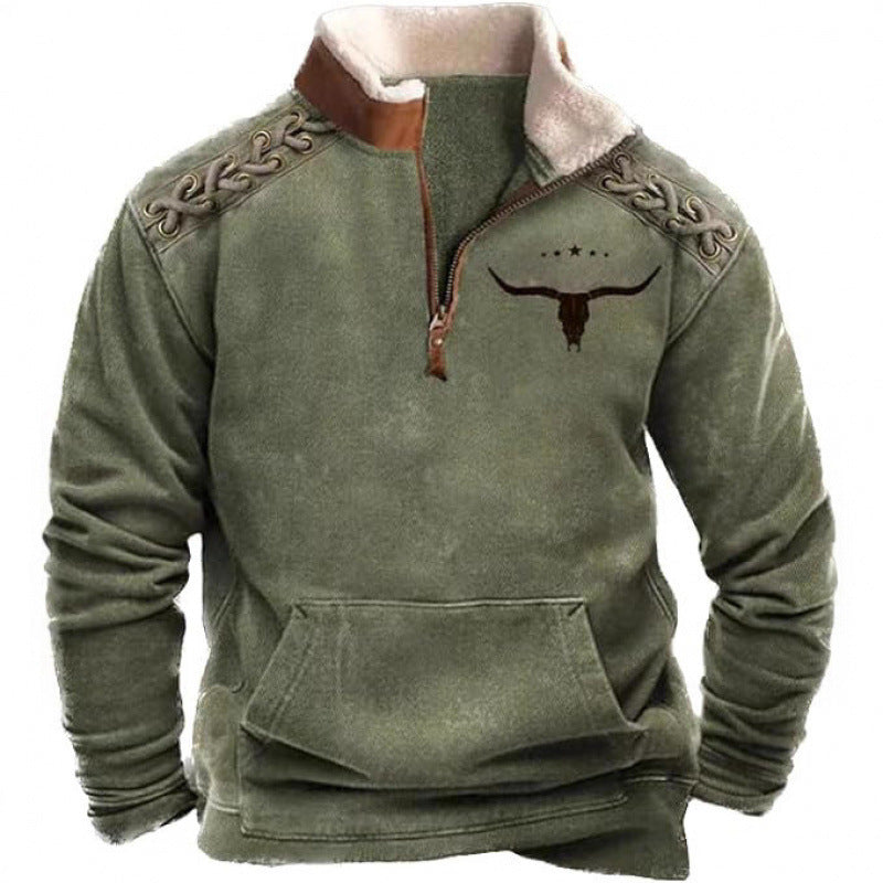 Men's Warming Fleece Pullover with Stand-Up Collar Mune Fashion