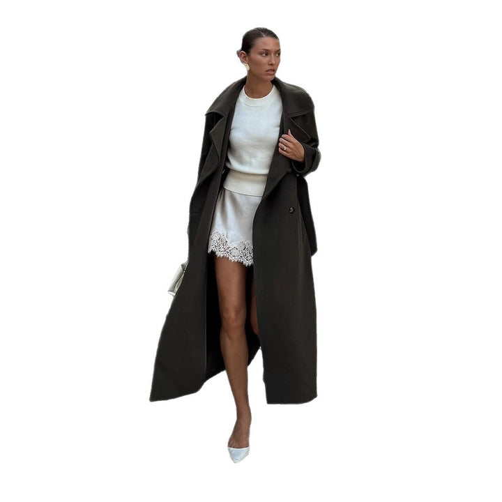 Women’s Maxi Length Wool Coat in Cocoon Cut with Voluminous Shawl Collar Mune Fashion