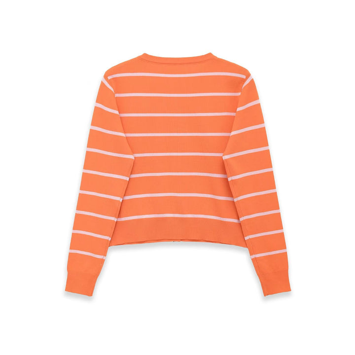 Women's fine knit cardigan short cut with button placket and striped pattern Mune Fashion