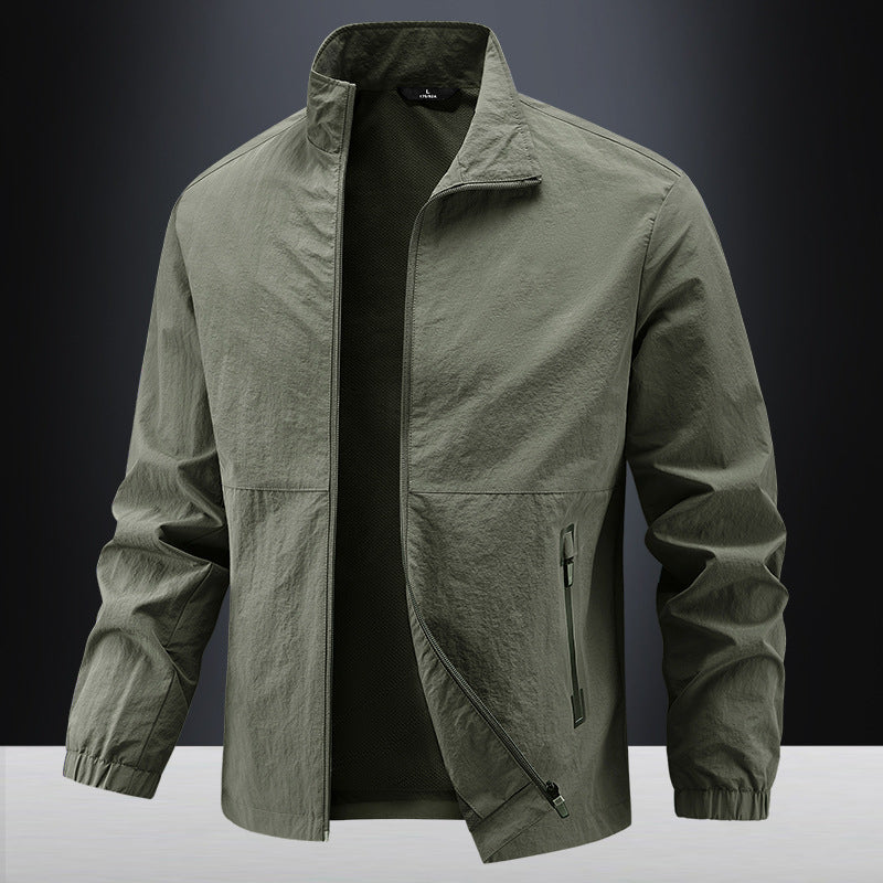 Men's Lightweight Technical Transition Jacket with Stand-Up Collar, Breathable Mesh Lining, and Water-Repellent Zipper Pockets Mune Fashion