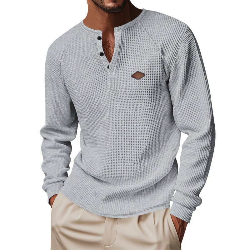 Men's Nano Thermal Waffle Shirt Henley with Button Placket and Raglan Sleeves Mune Fashion