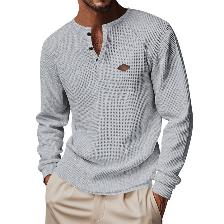Men's Nano Thermal Waffle Shirt Henley with Button Placket and Raglan Sleeves Mune Fashion