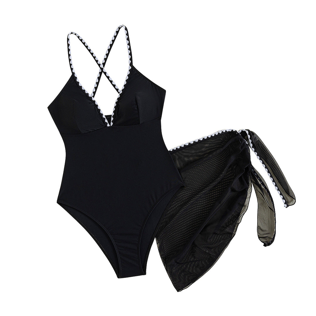 Women's One-Piece Swimsuit with Trendy Cut-Out and Clever Overwrap Mune Fashion