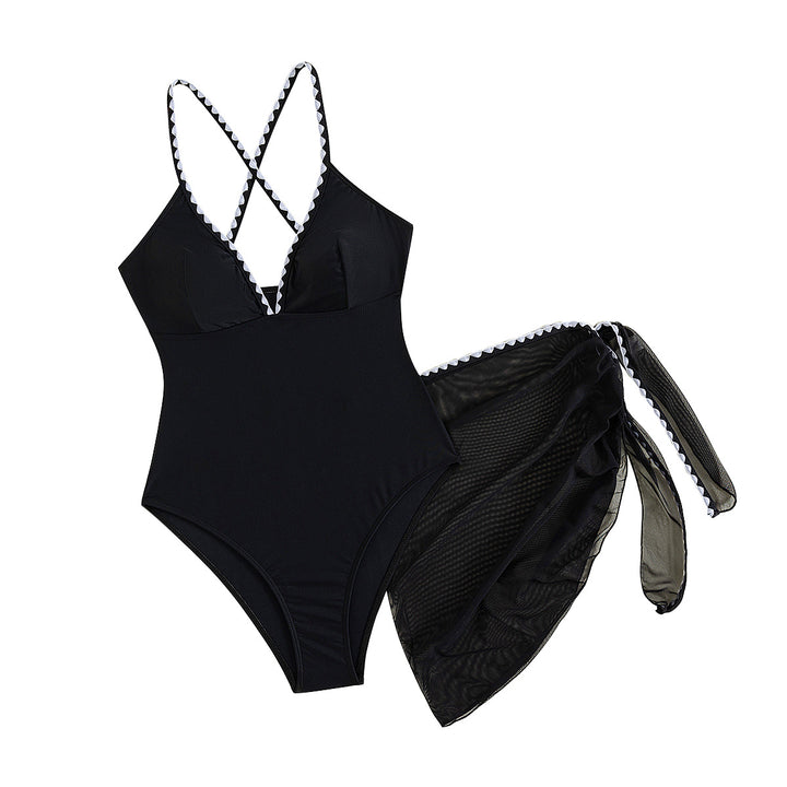 Women's One-Piece Swimsuit with Trendy Cut-Out and Clever Overwrap Mune Fashion