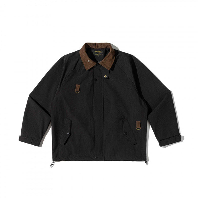 Unisex boxy overshirt jacket in utility style with cord collar, flap pockets and drawstring hem Mune Fashion
