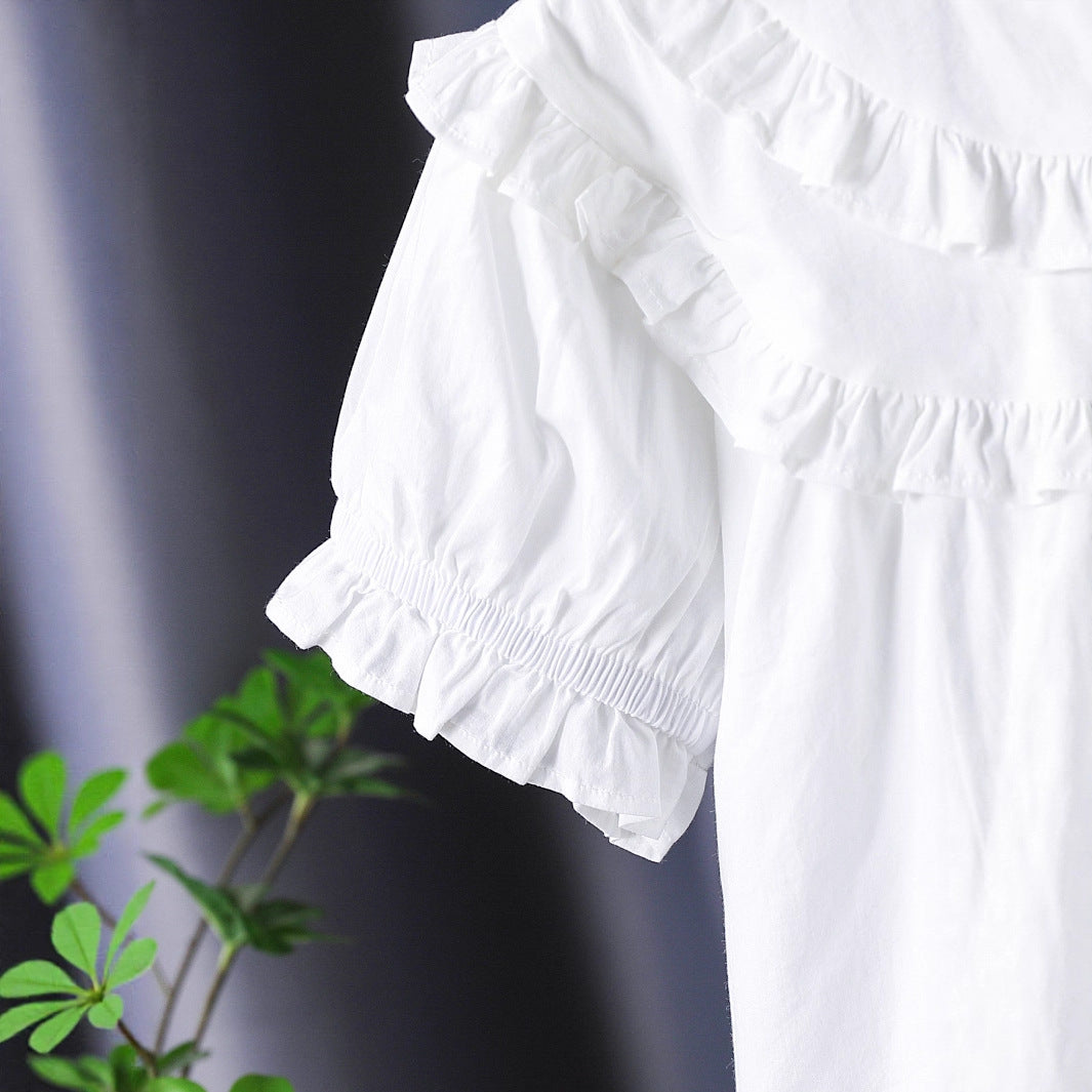Girl Ruffle Blouse with Elegant Button Placket Mune Fashion
