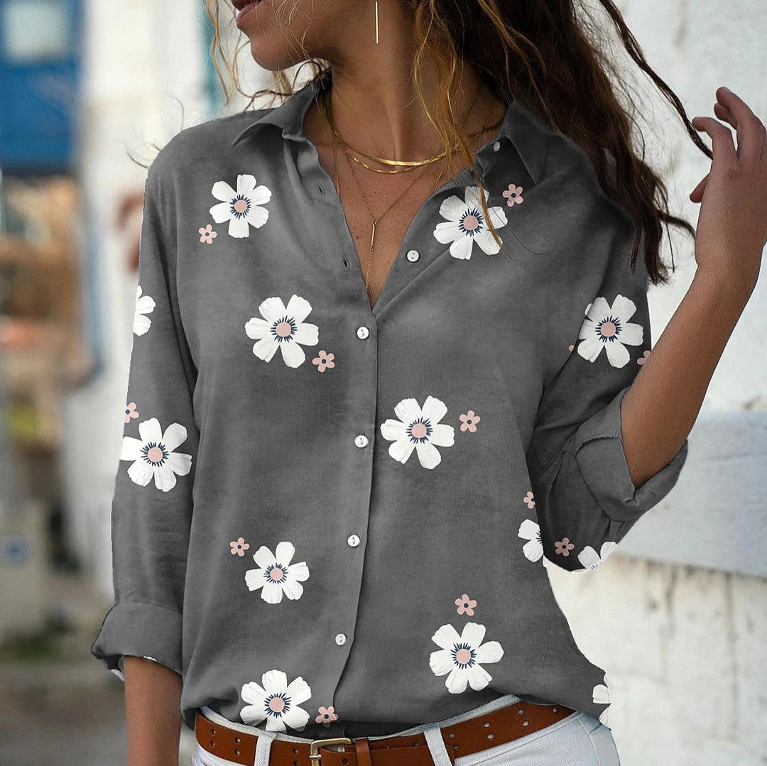 Women's loose shirt blouse with floral print and rolled sleeves Mune Fashion