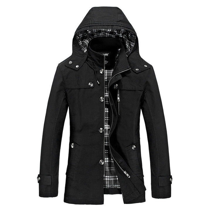 Men's mid-length canvas parka with removable hood, checked inner lining and chest zipper Mune Fashion