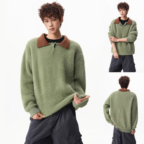 Men's Modern Chunky Knit Sweater with Stand-Up Collar Mune Fashion