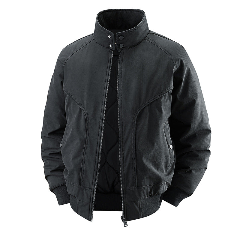 Men's lightweight weather-resistant stand-collar bomber jacket with quilted thermal lining and snap-button neck strap Mune Fashion