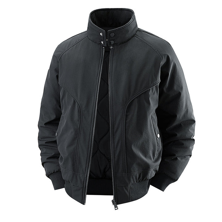 Men's lightweight weather-resistant stand-collar bomber jacket with quilted thermal lining and snap-button neck strap Mune Fashion