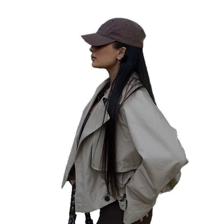 Women's Lightweight Cropped Transition Jacket in Utility Style with Shirt Collar and Drawstring Hood