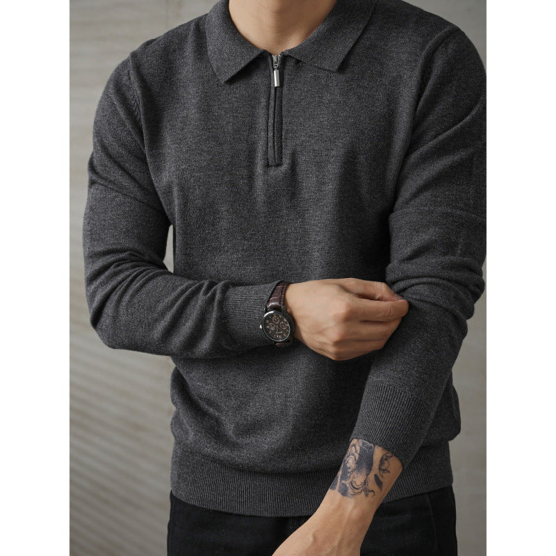Men's fine-knit half-zip pullover with polo collar and textured stitch Mune Fashion