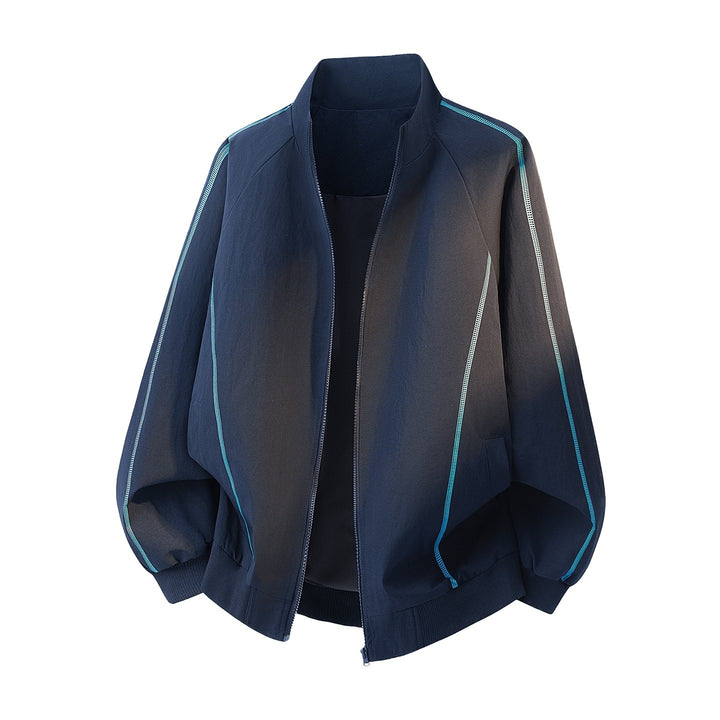 Women’s Oversized Bomber Jacket with Contrast Piping, Stand Collar & Balloon Sleeves Mune Fashion