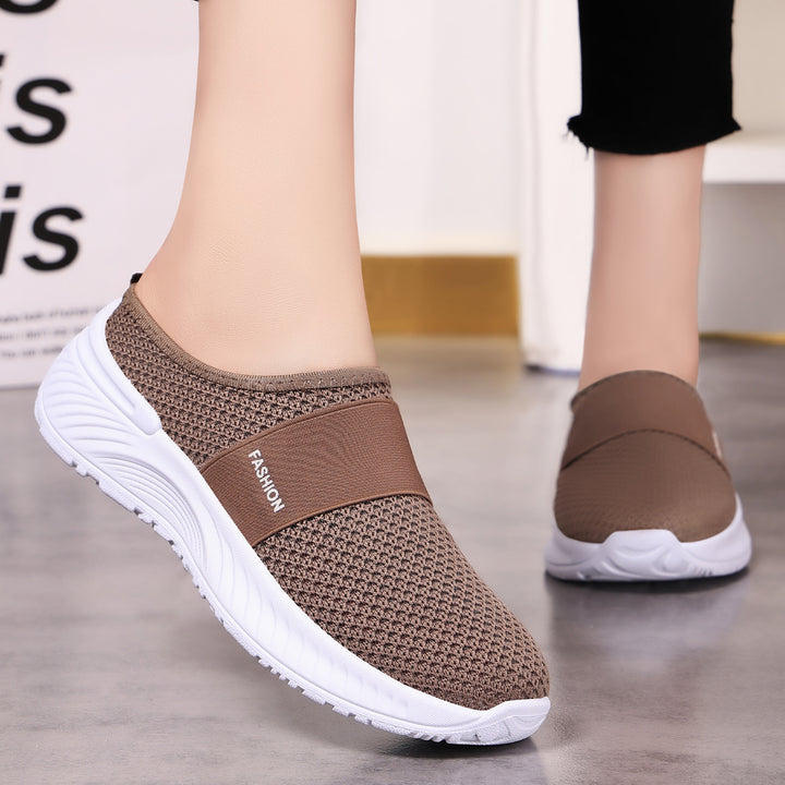 Women's breathable knit slippers with elastic mid-strap and shock-absorbing wave sole Mune Fashion