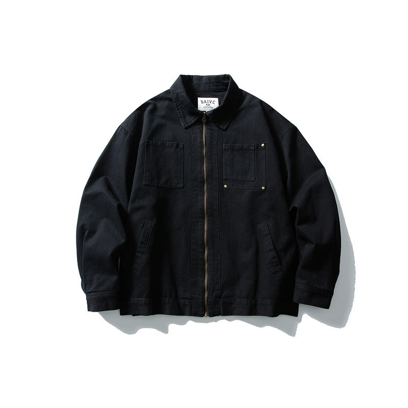Unisex Kastig cut canvas workwear jacket with full zipper and patch chest pockets Mune Fashion