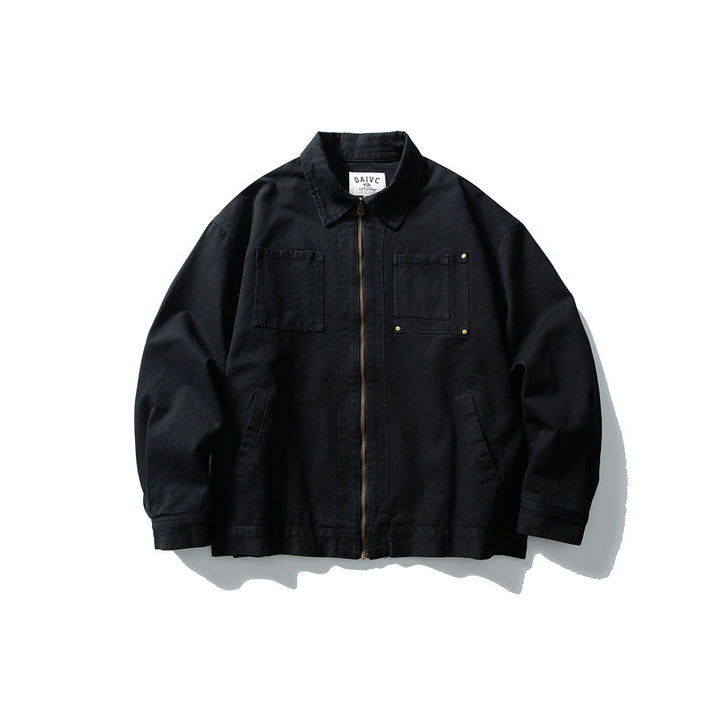 Unisex Kastig cut canvas workwear jacket with full zipper and patch chest pockets Mune Fashion