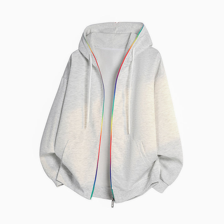 Unisex Oversize Hoodie Jacket with Rainbow Zipper & Kangaroo Pockets Mune Fashion