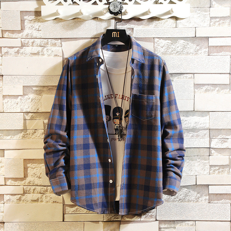 Men's casual checked cotton flannel shirt with button-down collar, chest pocket, and rounded hem Mune Fashion