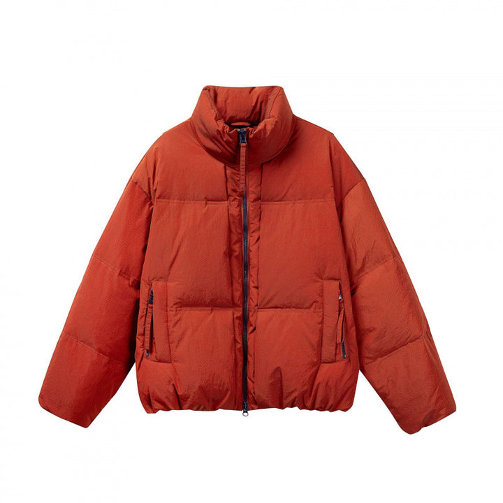 Women Short Oversized Padded Jacket with High Stand-Up Collar and Contrast Zipper Mune Fashion