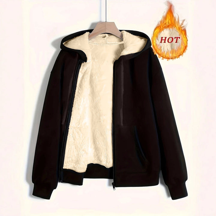 Ladies Cozy Fleece Jacket with Zipper and Hood Mune