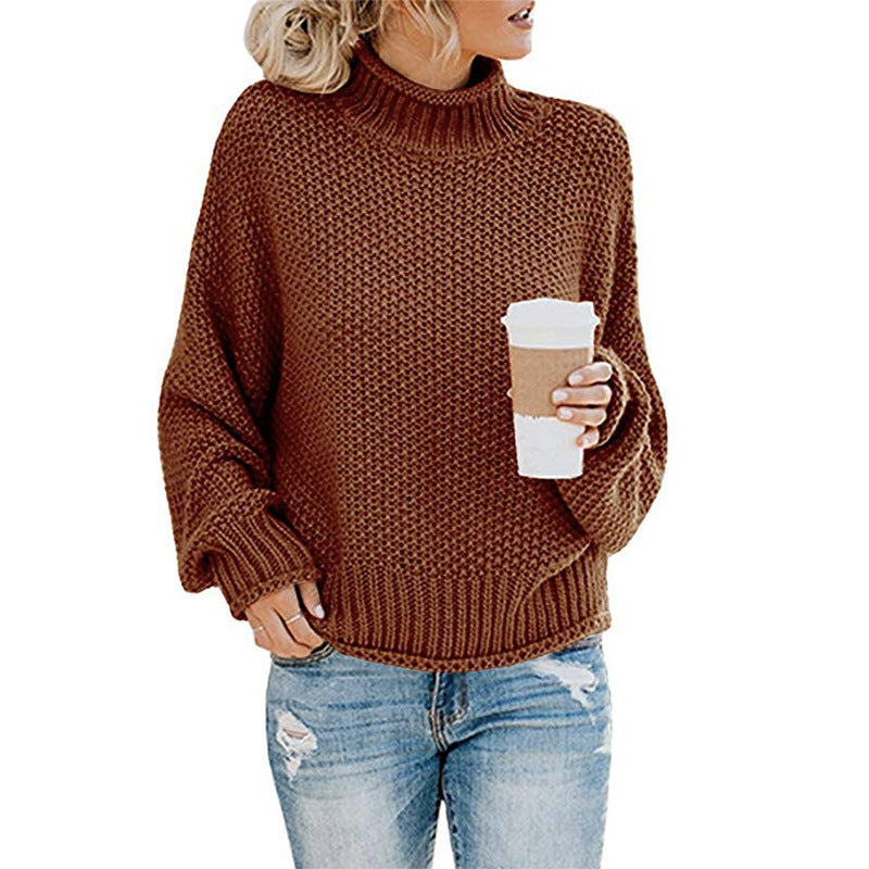 Women's chunky knit turtleneck sweater with oversized cut and block stripe design Mune Fashion