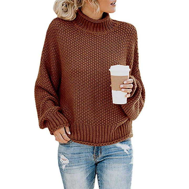 Women's chunky knit turtleneck sweater with oversized cut and block stripe design Mune Fashion