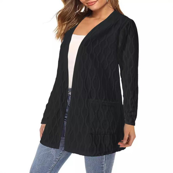 Women's open cardigan with structured wave pattern and patch pockets Mune Fashion