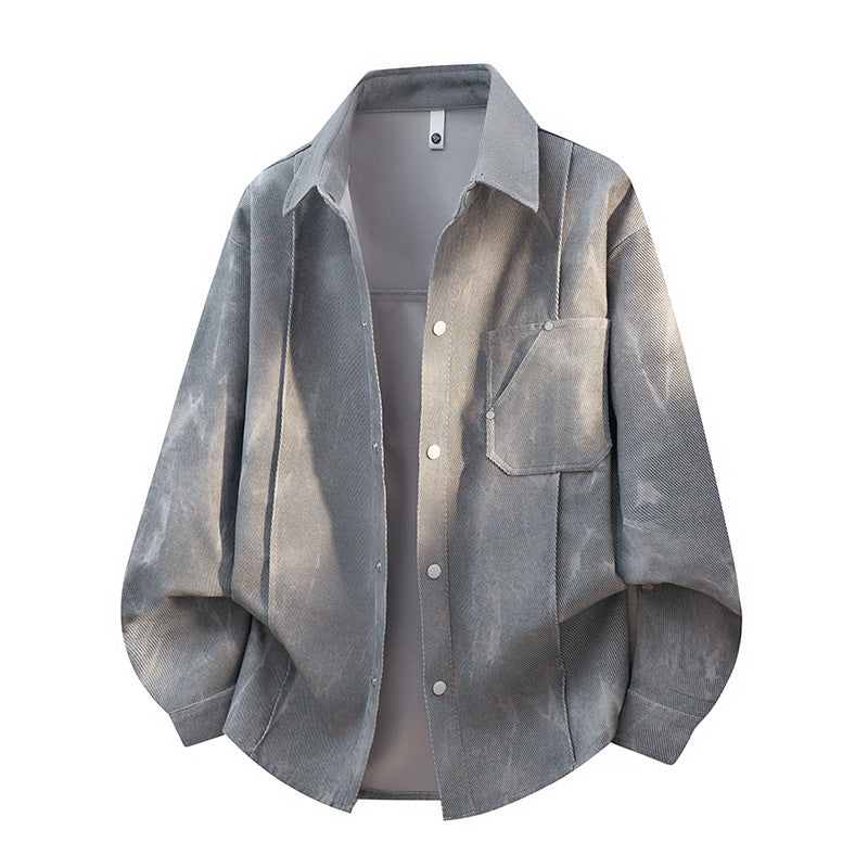 Men's oversized cord work shirt in batik look with snap button placket Mune Fashion