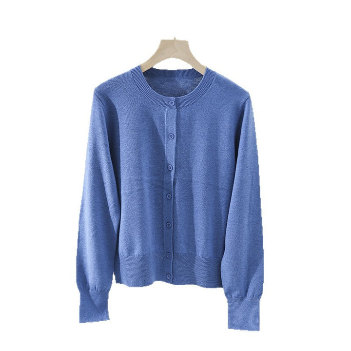 Women Fine Button Cardigan with Round Neckline, Slim Fit and Ribbed Finishes Mune Fashion