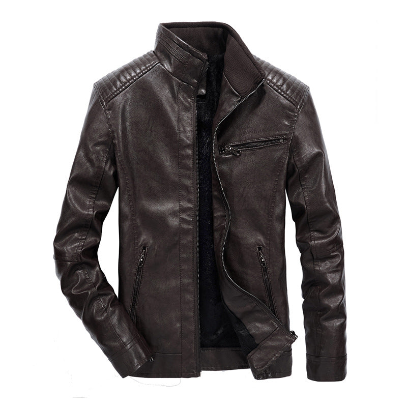 Men's slim-fit faux leather blouson with high closing stand collar and shoulder padding Mune Fashion