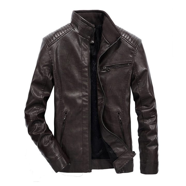 Men's slim-fit faux leather blouson with high closing stand collar and shoulder padding Mune Fashion