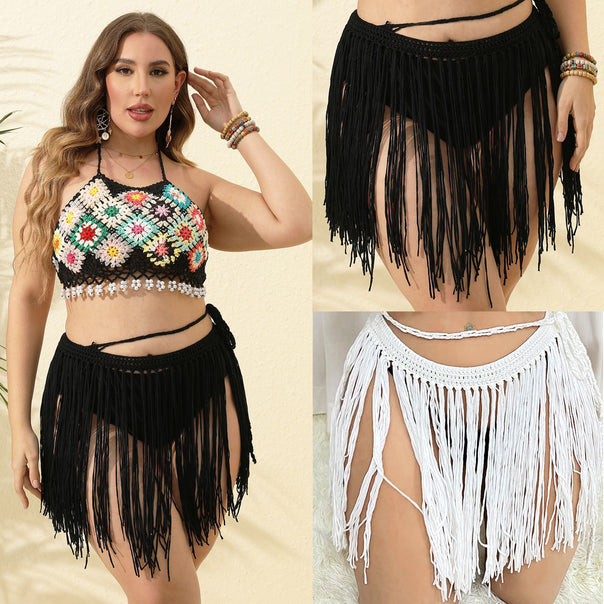 Women's fashionable crochet skirt with fringed accents Mune Fashion