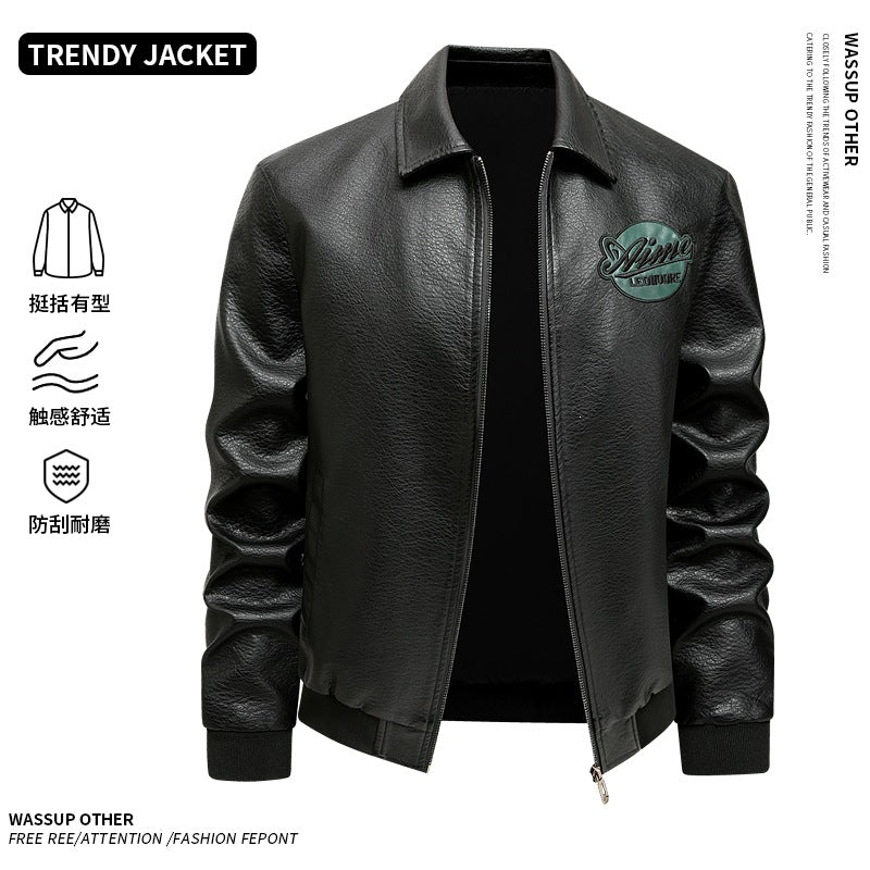 Men's Casual Leather Jacket with Stitching Details Mune Fashion