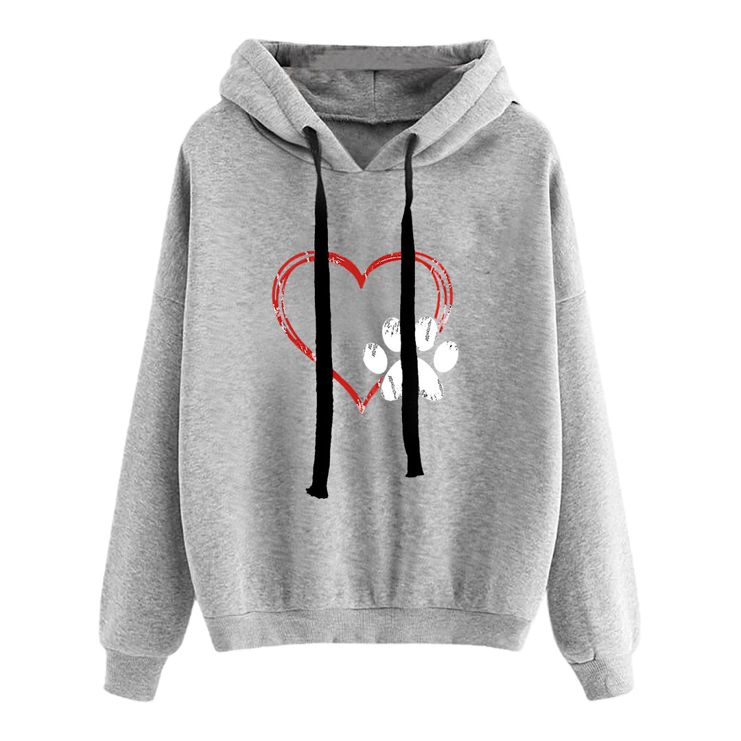 Women's casual oversized hoodie with heart and paw print, drawstring and ribbed cuffs Mune Fashion
