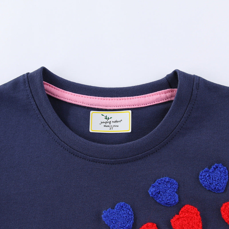 Girl T-Shirt Dress with Colorful Heart Embroidery Design Mune Fashion