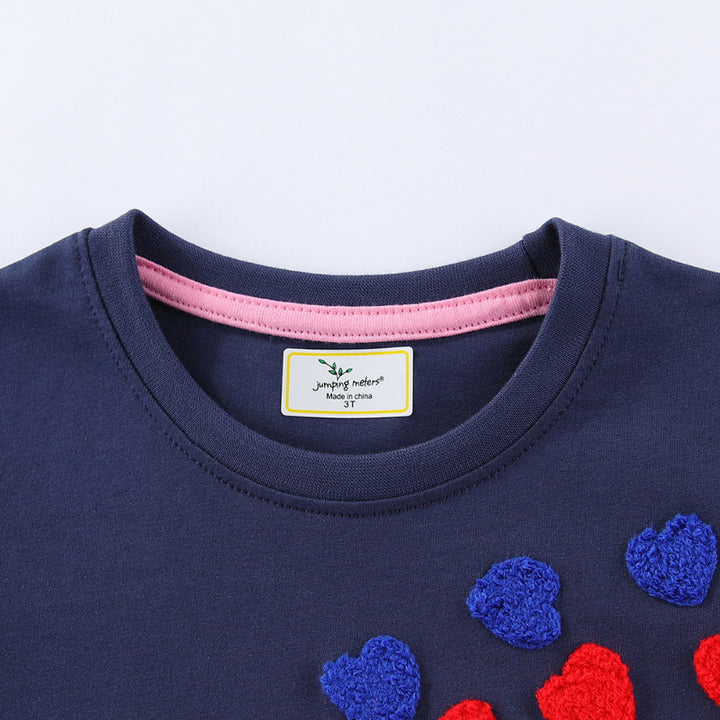Girl T-Shirt Dress with Colorful Heart Embroidery Design Mune Fashion