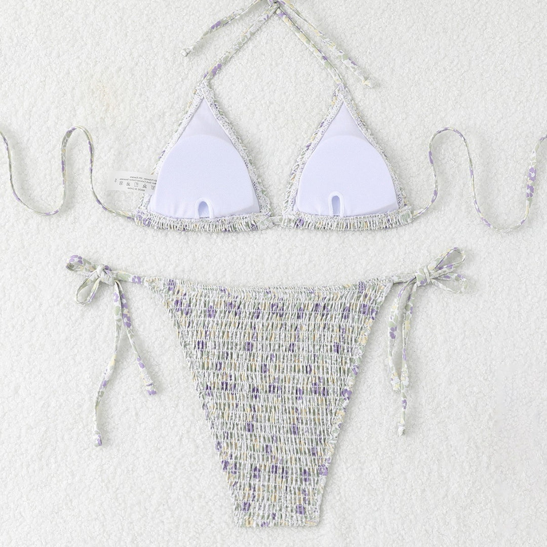 Women's triangle bikini set with floral pattern and high-quality tie bands Mune Fashion