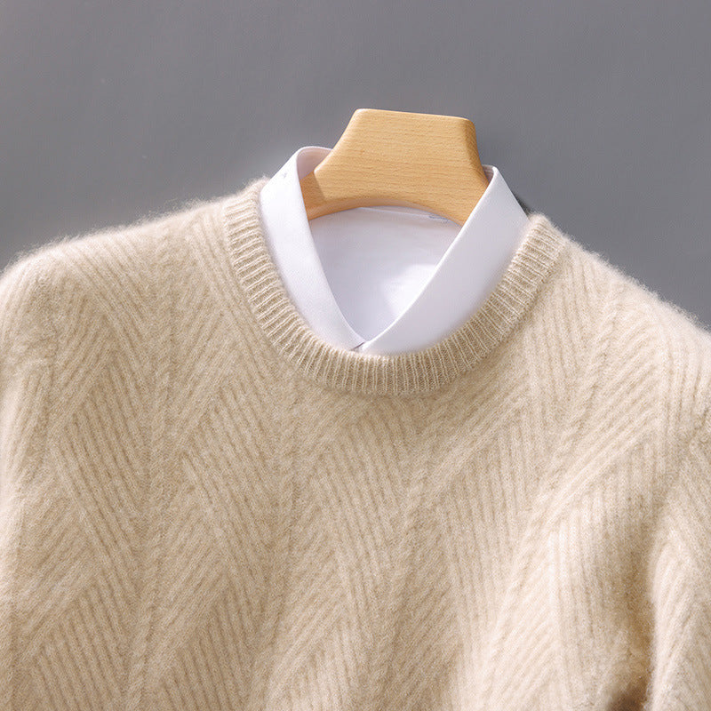 Men's structured crew neck pullover made of soft wool blend with chevron knit Mune Fashion