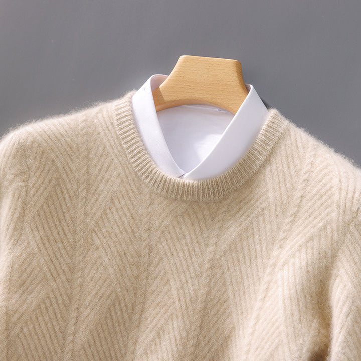 Men's structured crew neck pullover made of soft wool blend with chevron knit Mune Fashion