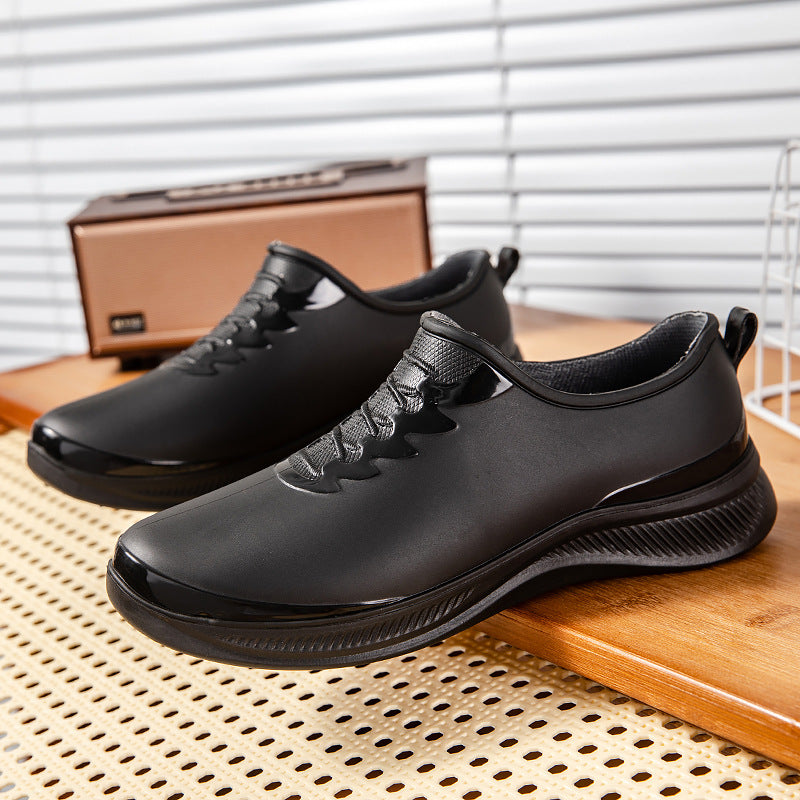 Men's Waterproof Slip-On Rubber Sneaker with Shock Absorbing Sole and Subtle Lace Look Mune Fashion
