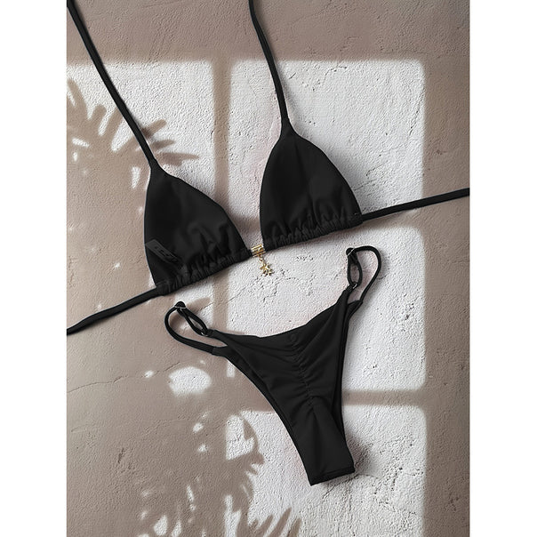 Women Triangle Bikini with adjustable straps and elegant jewelry detail Mune Fashion