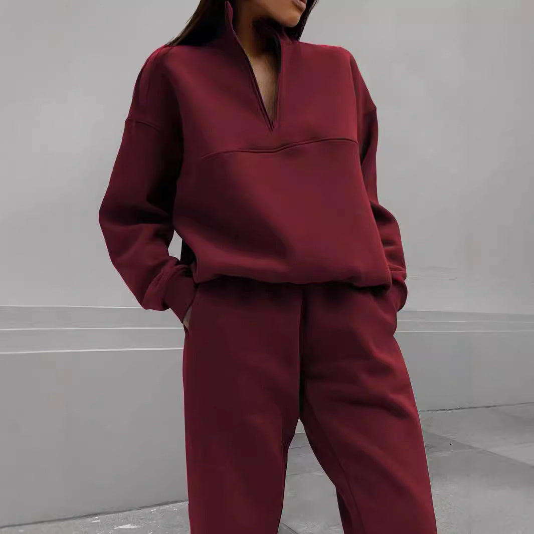 Women’s Oversize Half-Zip Sweatshirt with Stand-Up Collar and Soft Jogging Pants Mune Fashion