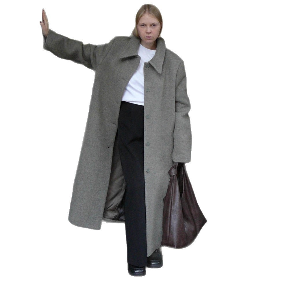 Women's Mid-length Wool Blend Coat with Integrated Loop Scarf Mune Fashion